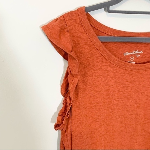 NEW Universal Thread rust ruffle detail sleeveless stretch fitted midi dress - Picture 2 of 9